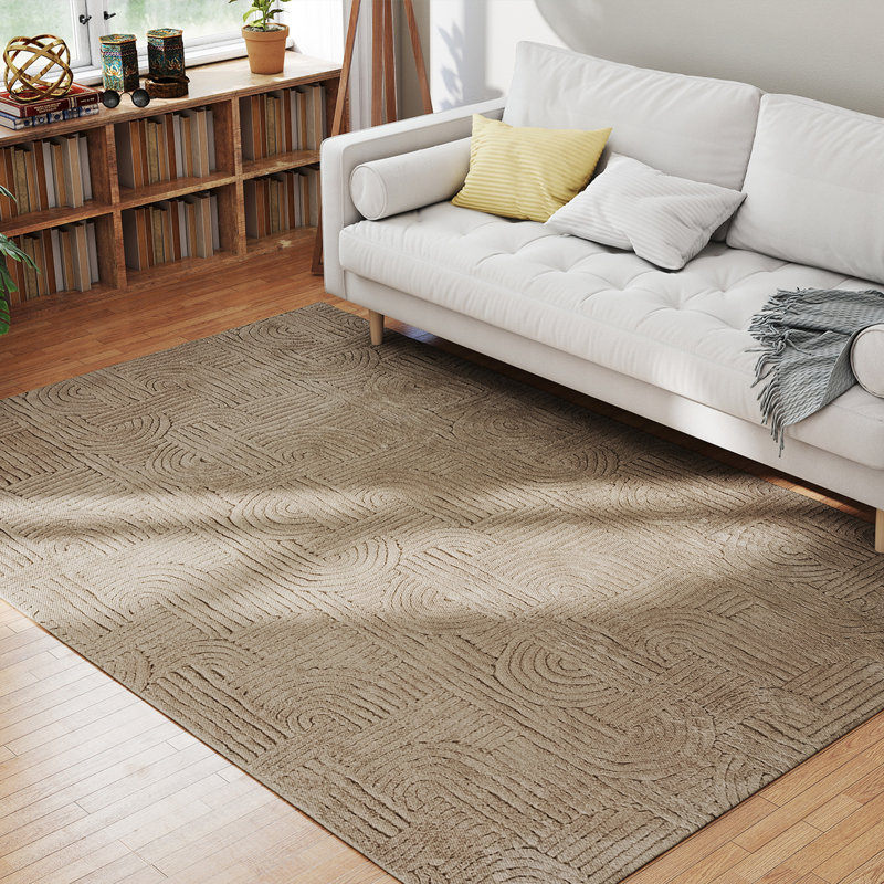 Tapis en fausse fourrure 6 x 9, tapis antidérapant à motif géométrique moderne, brun clair, Rectangle 6 pi x 9 pi