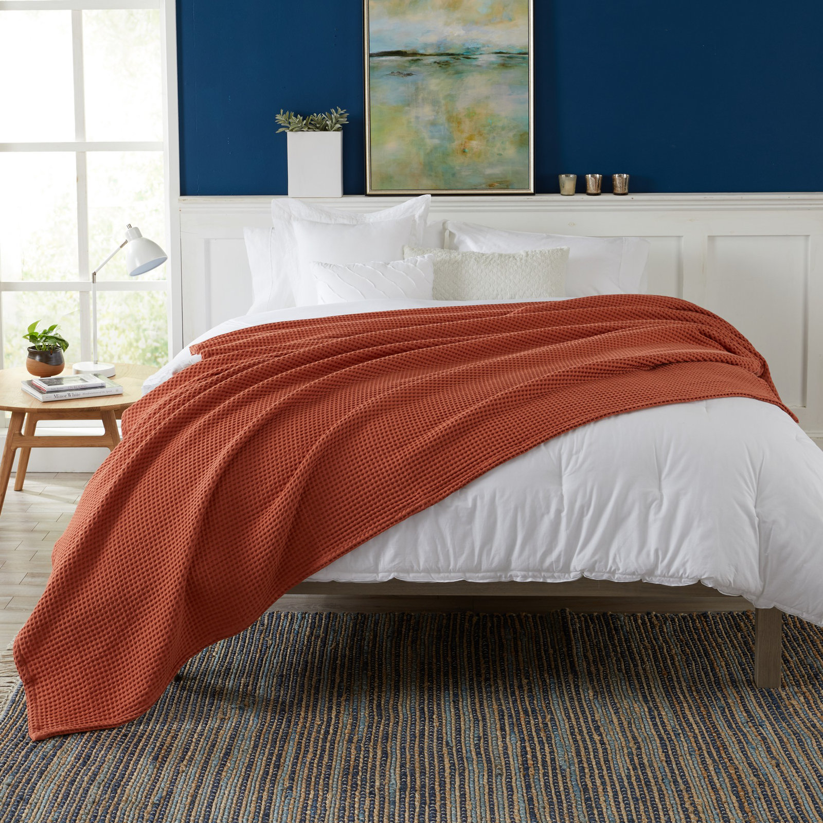 Vila Cotton Waffle Throw Blanket, Burnt Orange, King