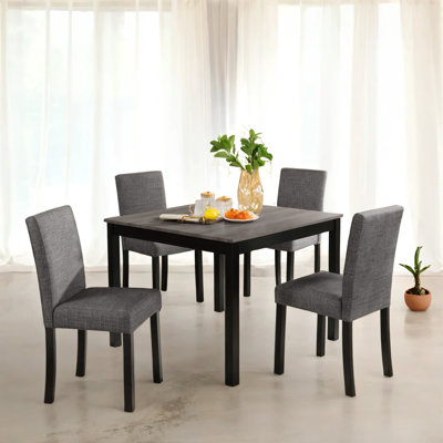 5-Piece Dining Table Set with 4 Chairs, Dining Table Set for 4 with Chairs, Wooden Dining Table Set for Kitchen, Dining Room, Light Grey & Black Two T