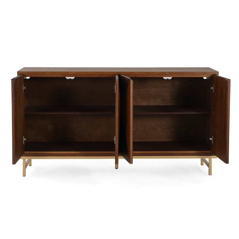 Eugene Modern Glam Sideboard With Geometric Faceted Doors And Gold Metal Base, Brown