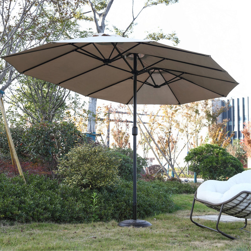 Grand parasol d'extérieur double face 14,8 pi avec manivelle (sans base), Kaki