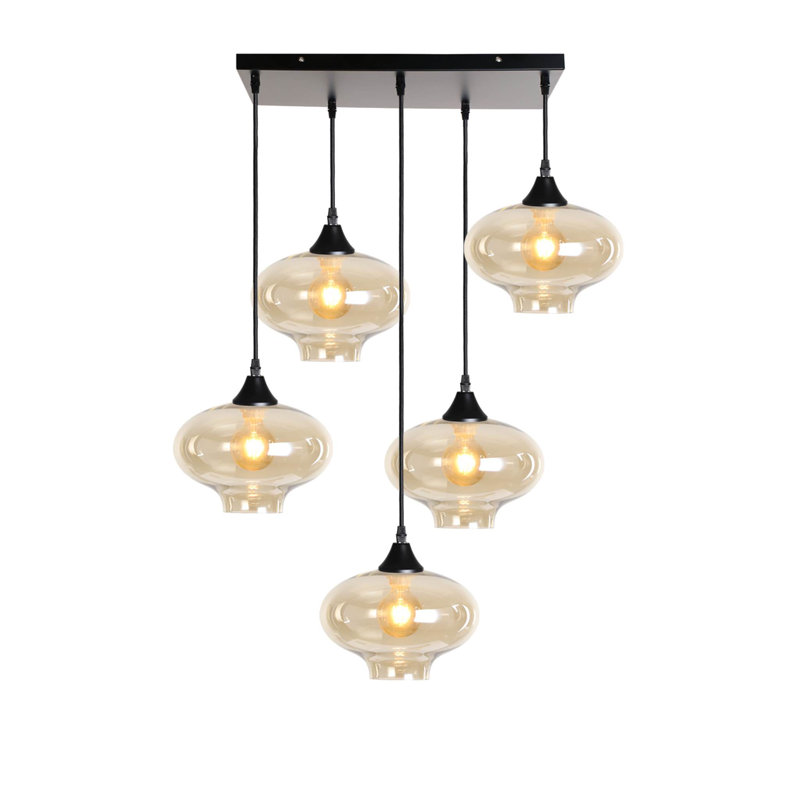 5 - Light Black Cluster Pendant, Amber, Black