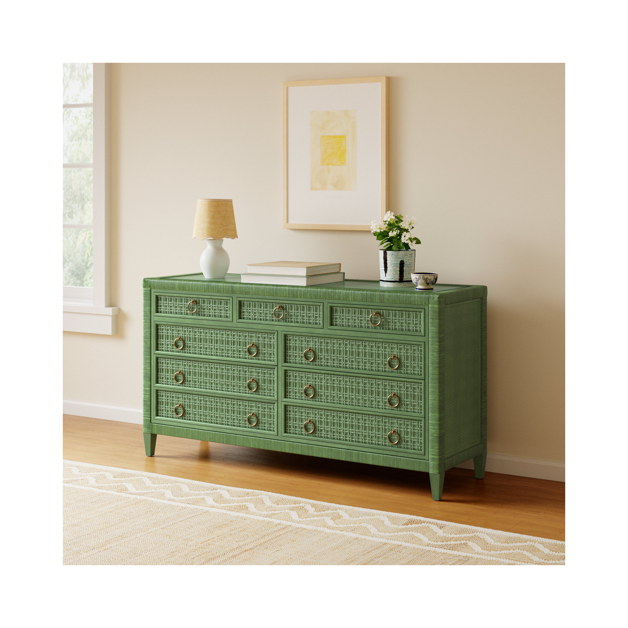 Monterey 9 Drawer 64'' W Dresser, Yes, Celery, Brass