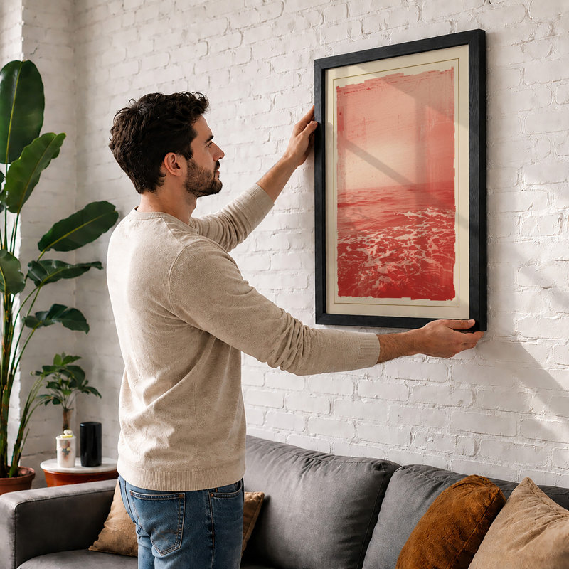 Crimson Seascape Coastal - Framed Print, Oak, A3 - 42.0 x 29.7 cm