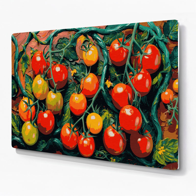 Art mural en métal légumes tomates raisin brun, H 12 po x l 18 po