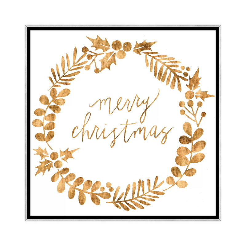 «Golden Christmas III» par Grace Popp - reproduction d'art textuel, H 26 po x l 26 po x P 1,5 po, Toile avec cadre argenté