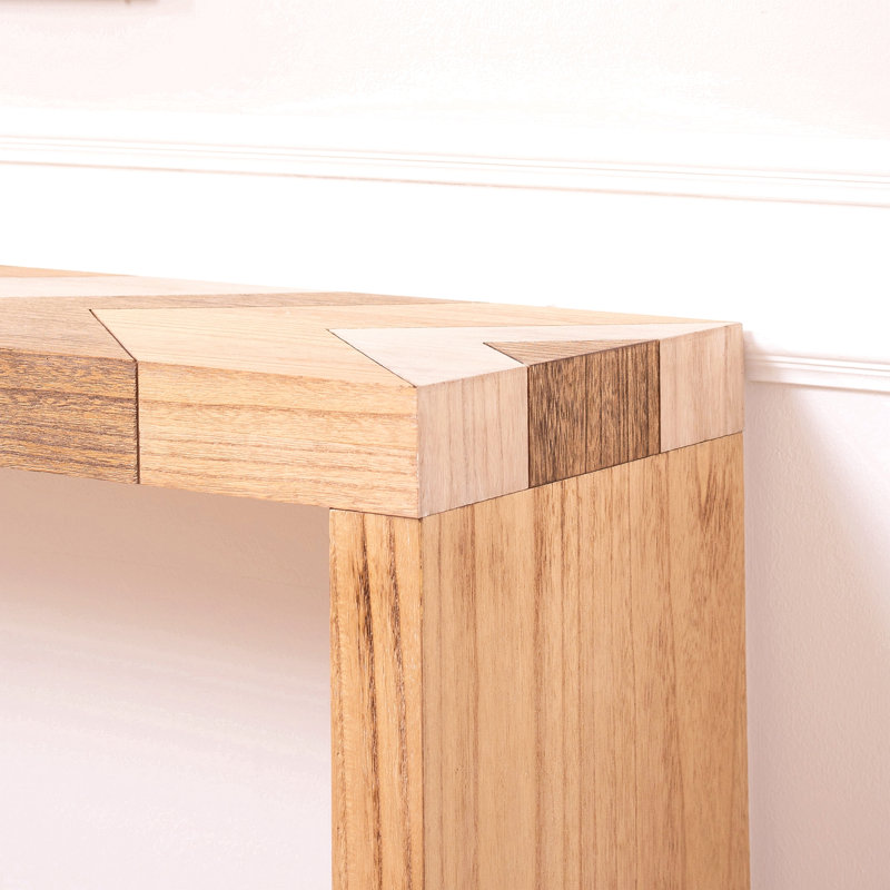 Console moderne, table d'entrée de 62 po avec plateau à chevrons et canapé en bois manufacturé