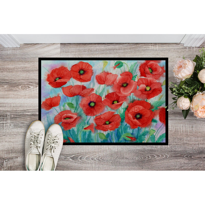 Tapis d'extérieur antidérapant Urich Poppies, Rectangle 2 pi x 3 pi