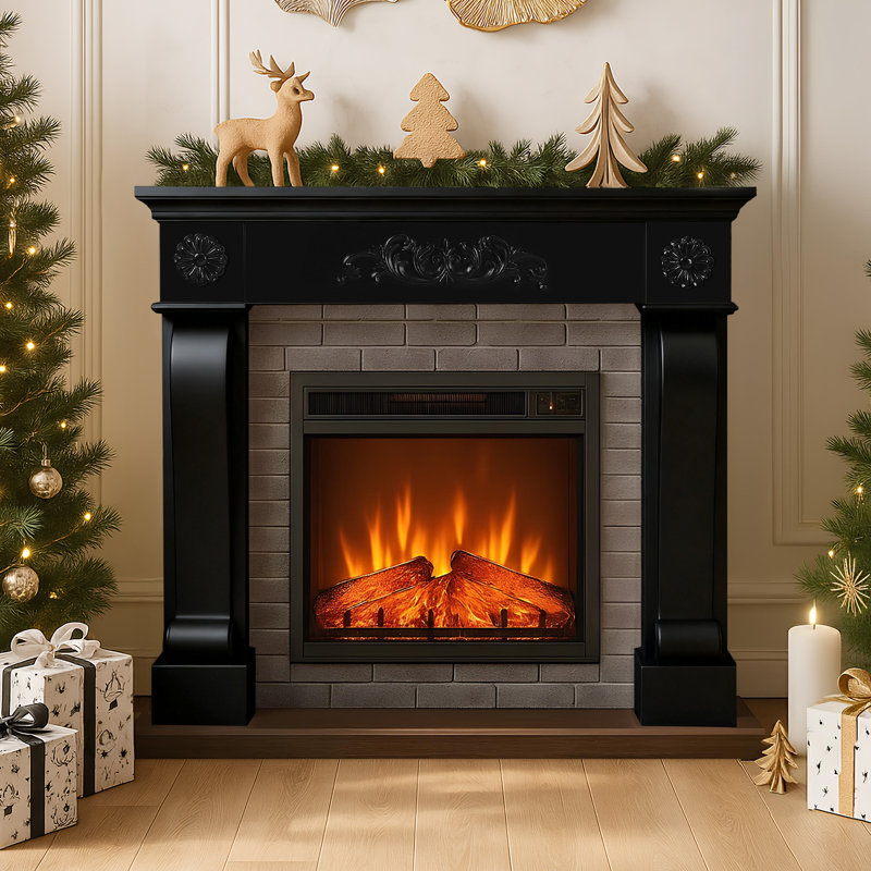 Fireplace Mantel Surround, Freestanding Wood Mantel With Leg, Decorative Farmhouse Fireplace Frame, Premium Grade A Mdf Anti-Tipping Mantel For Living Room, Black