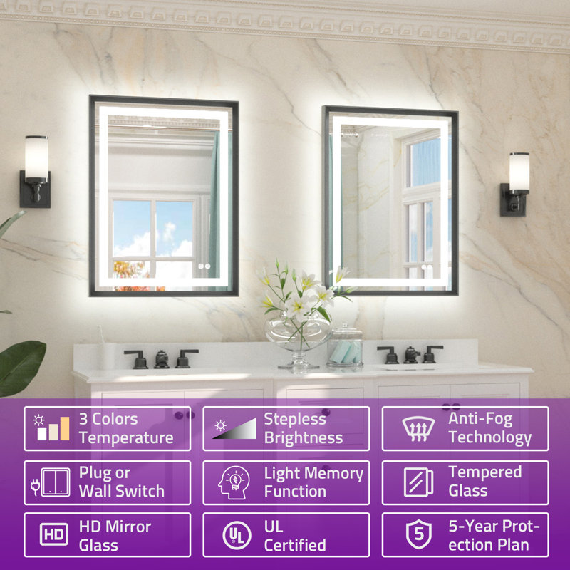 Super Bright Bathroom Vanity Mirror, LED Lighted Mirror with Frontlit & Backlit, 3 Color Temperature, 50000h Lifespan, Tempered Glass, Beveled Aluminum Alloy Frame