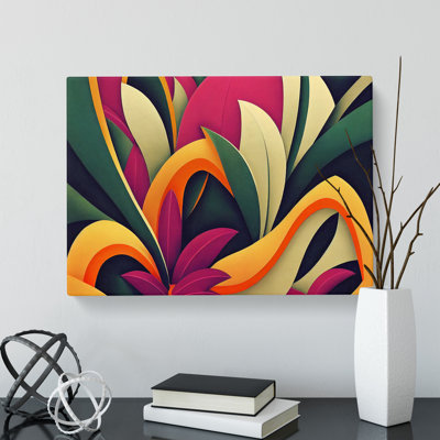 Endearing Flowers Art Deco Abstract - Wrapped Canvas Print