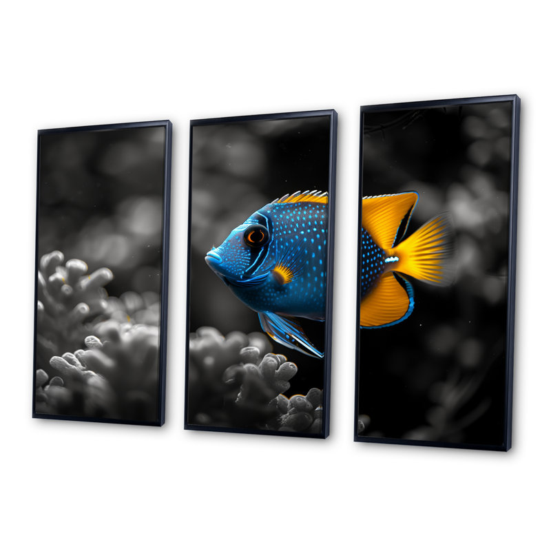 «Blue Aquariums Oceanic Oasis Fish I» «Blue Aquariums Oceanic Oasis Fish I» 3 pièces, Cadre flottant noir