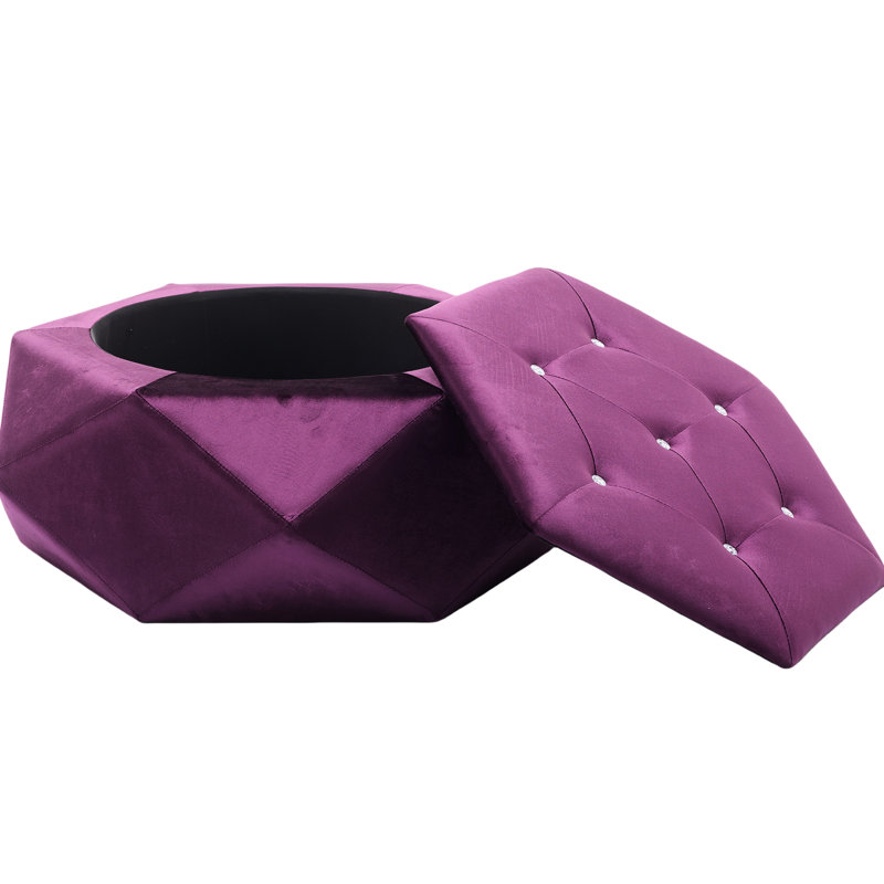 Elegant Purple Velvet With Polygon Diamond Lid, Multi - Functional For Living Room Seating And Storage, 34"L X 30.5"W 13.5"H Velvet, , , Practical Comfortable Seating,