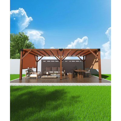 12 x 20 FT Wood Pergola with Retractable Canopy – Solid Structure for Patio, Backyard, Deck, Garden