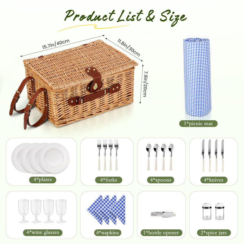 Wicker Picnic Basket Set