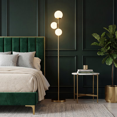 Lampe sur pied sphérique dorée moderne 65,7 po, lampe sur pied à 3 lumières avec interrupteur au pied et abat-jour en verre givré