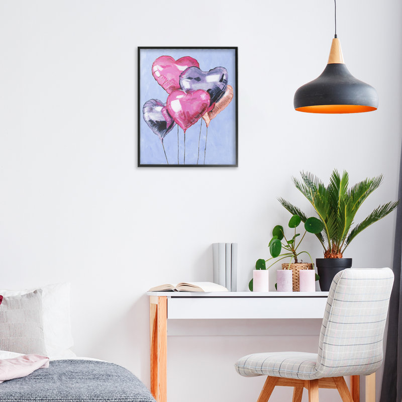 «Heart Ballons Celebration», estampe numérique, conception de Michael Willett, H 14 po x l 11 po, Giclée encadrée noir minuit