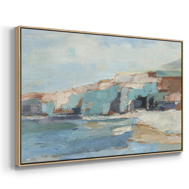 Mur de falaise turquoise II, H 27 po x l 41 po x P 2 po, Toile naturelle avec cadre flottant