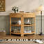 Console en demi-lune cannelée avec tiroir et 2 tablettes pour entrée, salon et couloir (naturel) TREXM-550167280