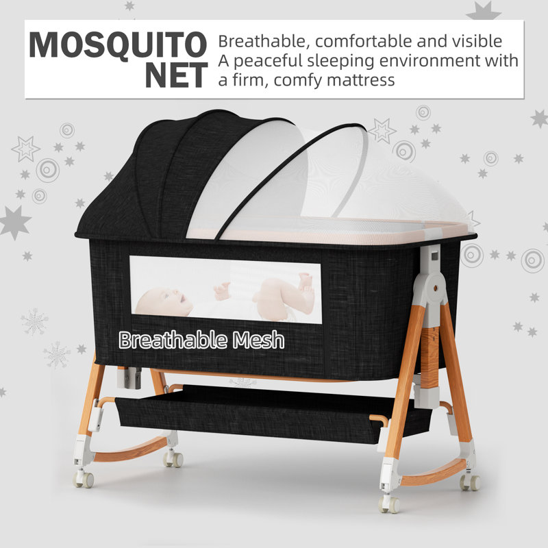 Amaran Rocking Bassinet with Bedding with Mattress and Stand, Dark Gray