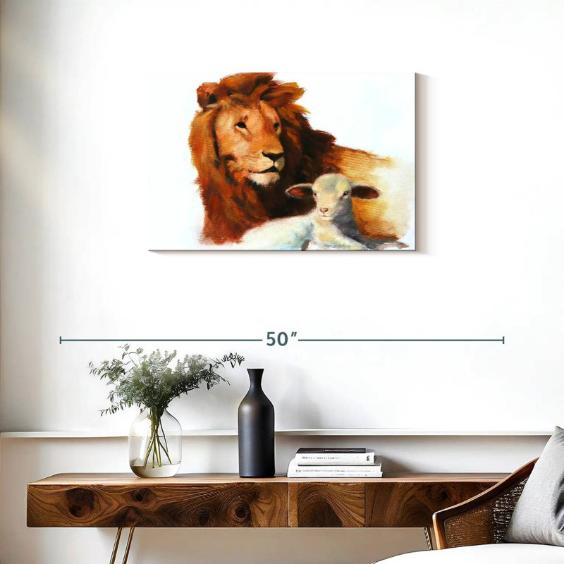 Brampt lion et agneau, H 20 po x l 30 po
