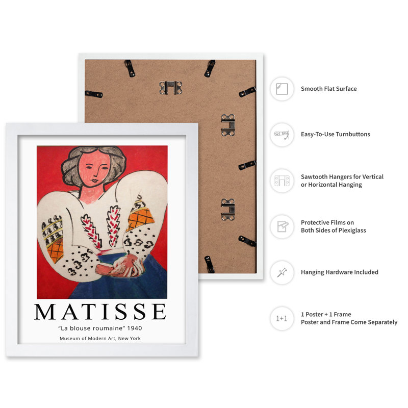 Henri Matisse - La Blouse Roumaine No1, H 16 po x l 20 po, Affiche, Encadrement blanc