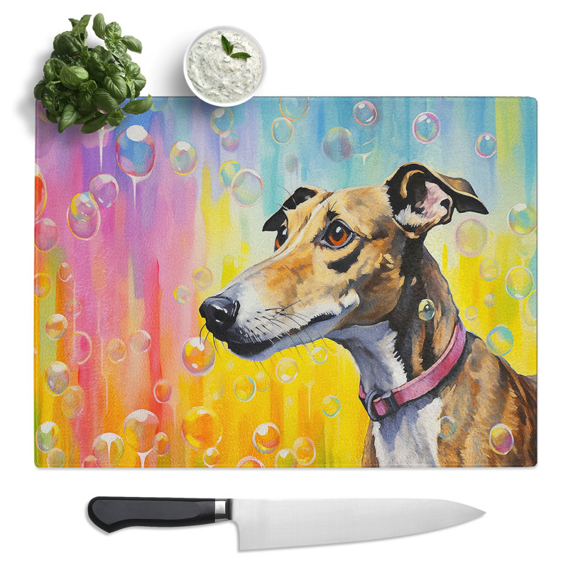 Greyhound Bubbles  Glass Chopping Board
