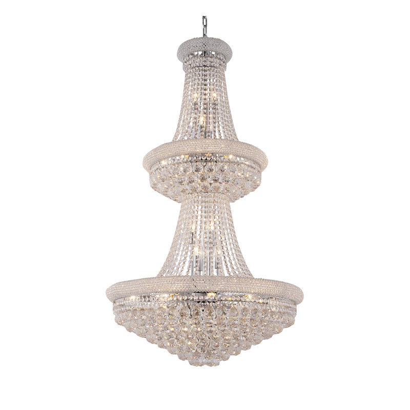 Lustre en métal chromé 32 lumières Dausen avec cristaux transparents