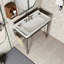Ensemble de meuble-lavabo mural élégant avec pieds autoportants et trois trous de robinet | Bassin en céramique + barre à serviettes en acier inoxydable-1680974691-1680974688