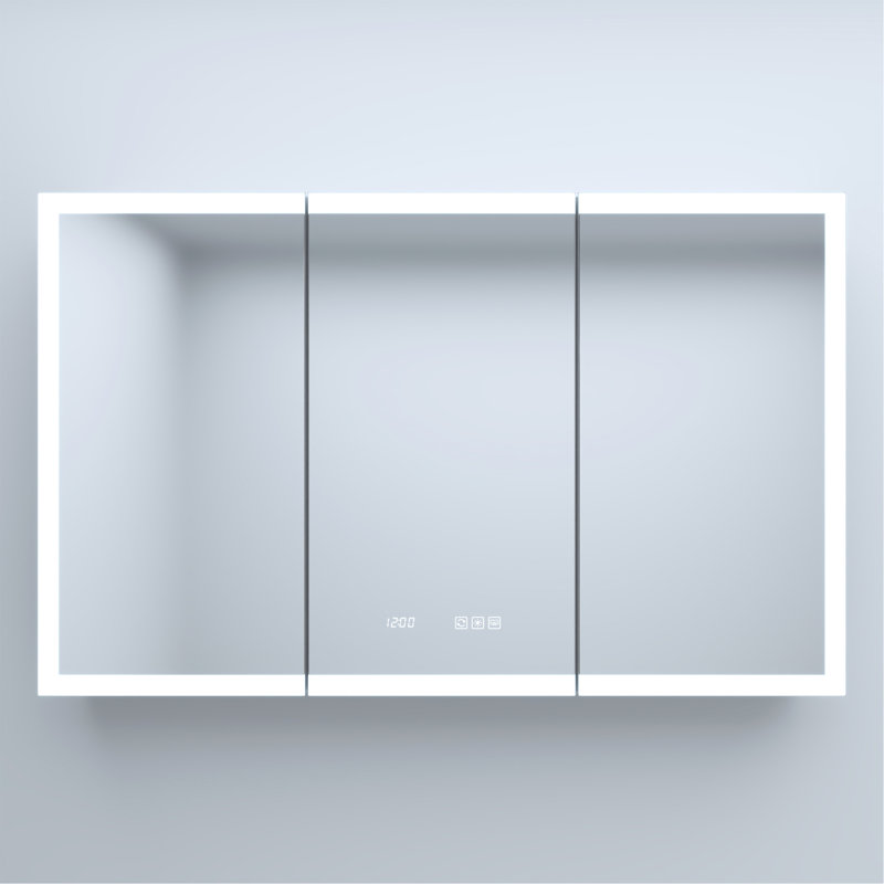 48 po L 30 po H Pharmacie rectangulaire en aluminium argenté encastré / à fixation en surface avec miroir DEL et horloge
