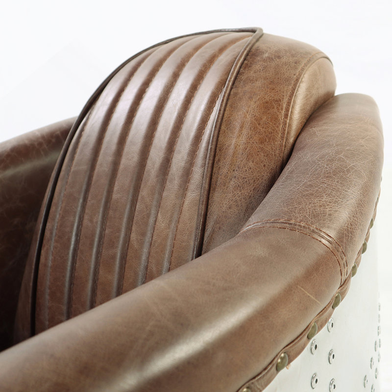 Chaise en cuir et aluminium rétro brun