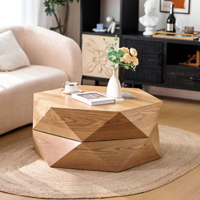 Table basse à plateau rabattable rétro avec rangement caché, placage en bois massif pour le salon et le bureau