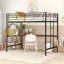 Lit mezzanine double en métal avec bureau et grille en métal, noir