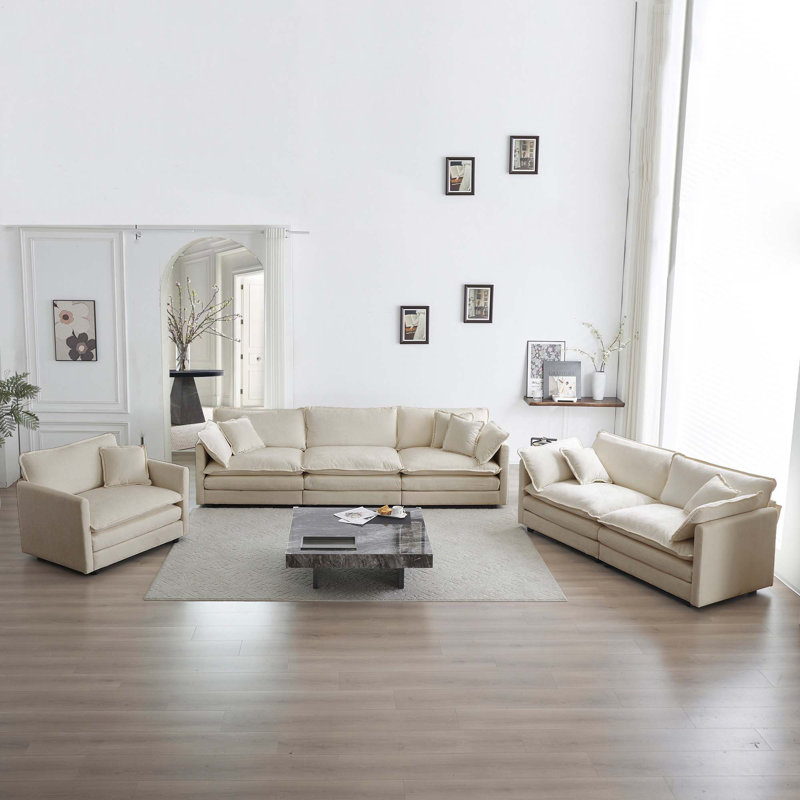 Ensemble de canapé moderne surdimensionné à 3 sièges profonds (3 sièges + 2 sièges + 1 siège), Beige