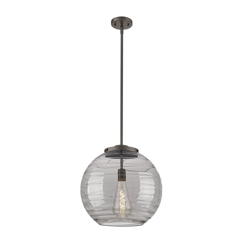 Luminaire suspendu simple à 1 lumière 1 lumière, H 17,13 po x l 15,75 po x P 15,75 po, Gris fumée clair, Bronze huilé