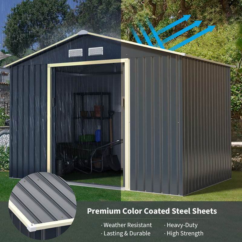 Gray Alloy Steel A-Frame Metal Storage Shed with Double Doors