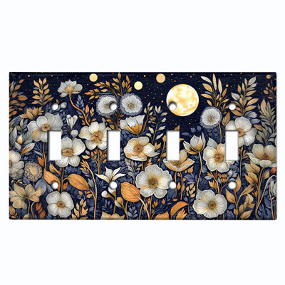 Metal Light Switch Plate Cover; Standard Size 4 Gang Toggle - Celestial Moonlit Garden