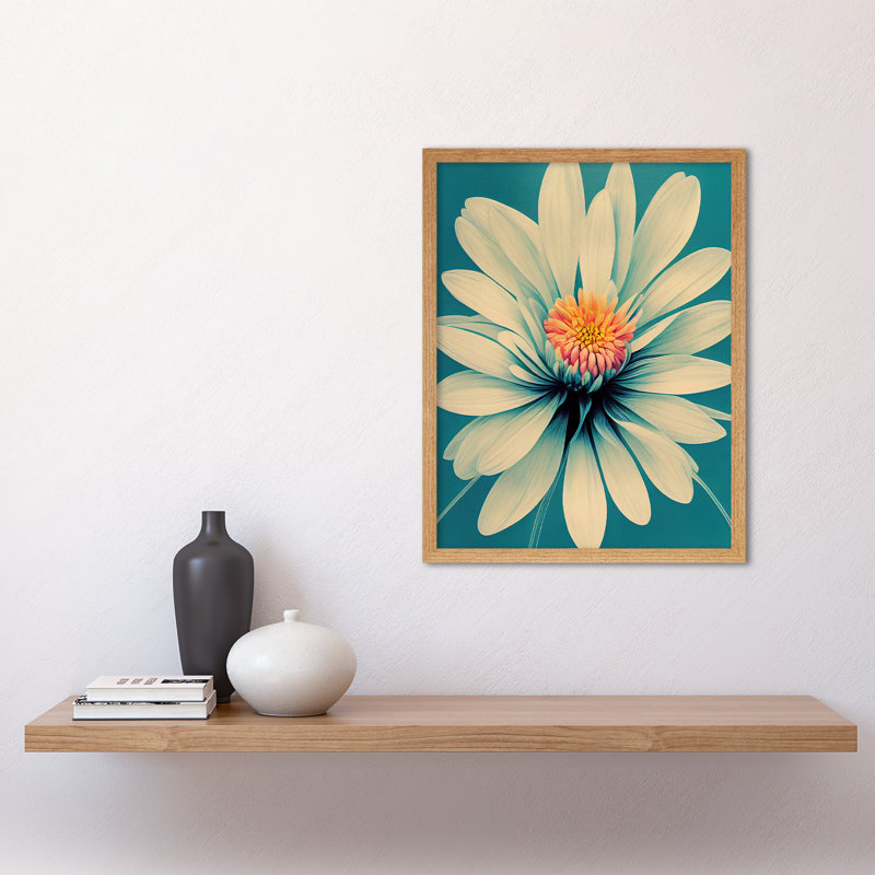 Chrysanthemum Floral Bloom Macro Flower - Print, 43cm H x 33cm W, Light Brown Framed Paper