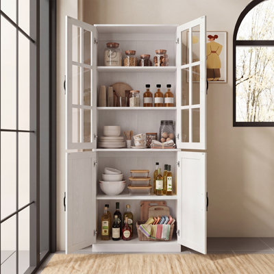 71" H X 23.6" W Kitchen Pantry With Bookcases, Glass Door Kitchen Hutch