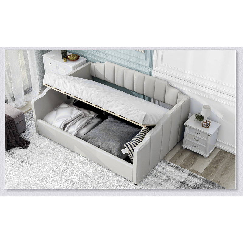 Upholstered Daybed With Underneath Storage, White