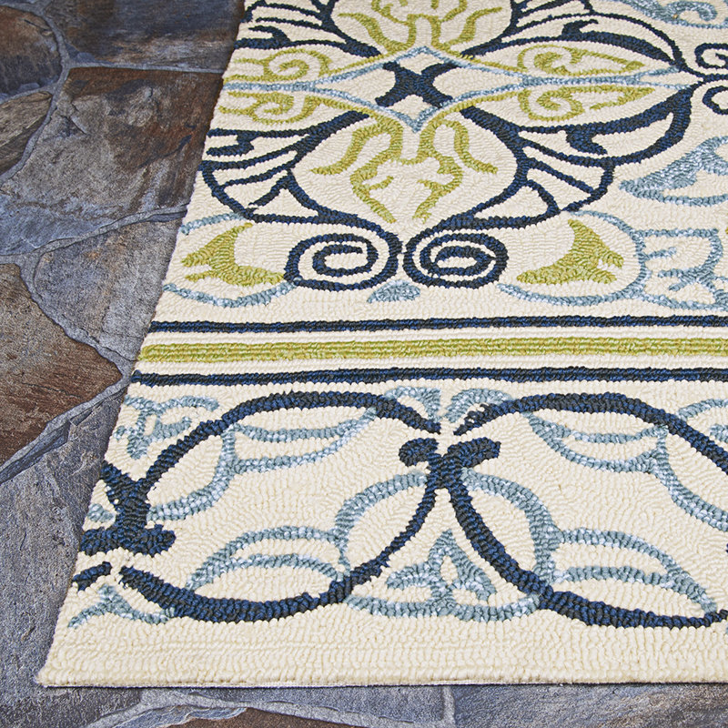 Tapis intérieur / extérieur ivoire tissé à la main Même, Rectangle : 5 pi 6 po x 8 pi