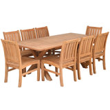 9 Piece Teak Wood Dining Set Including 87" Rectangular Cross Table With 8 Abaco Side Chairs