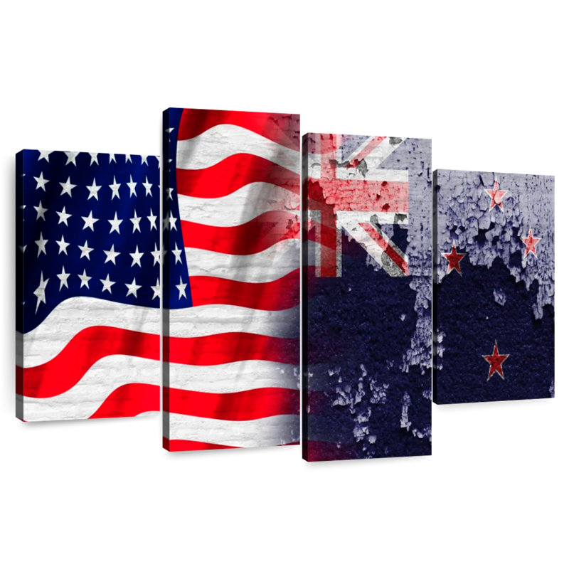 Drapeaux des États-Unis et de la Nouvelle-Zélande, H 27 po x l 43 po
