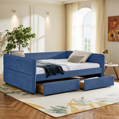 Elegant Queen Size Boucle Daybed with Storage Drawers – Stylish Sofa Bed for Bedroom