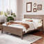 Lit plateforme Mid-Century en bois avec tête de lit et lattes en bois-114265488-114265487