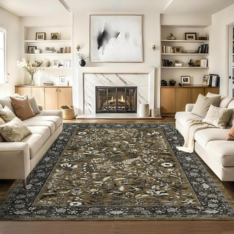 Floral Washable Rug for Hallway, Kitchen, Laundry, Non-Slip, Stain-Resistant, Thin, Entryway, Soft, Long Bedroom Rugs.