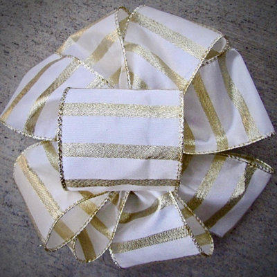 50Yds Wired Ivory Satin With Gold Bars Ribbon
