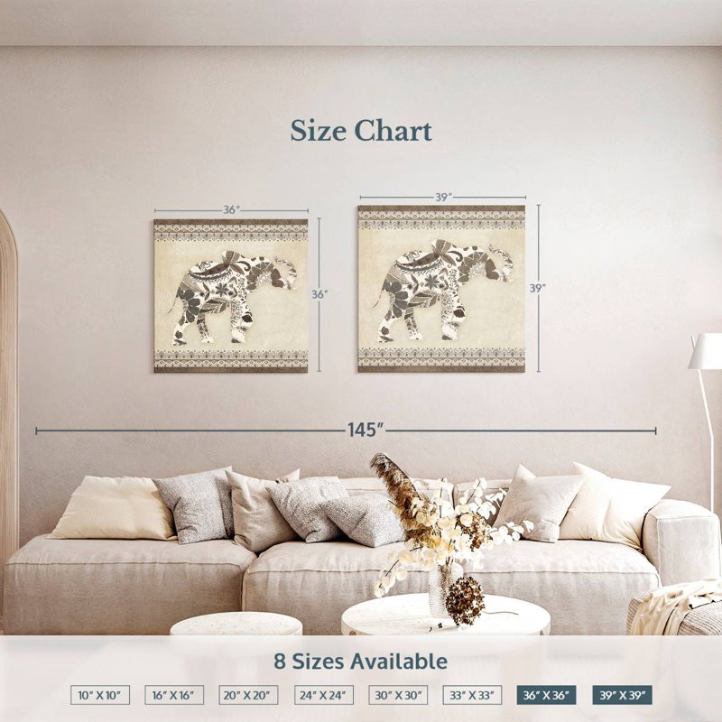 Brampt Neutral Boho Elephant, 36" H x 36" W