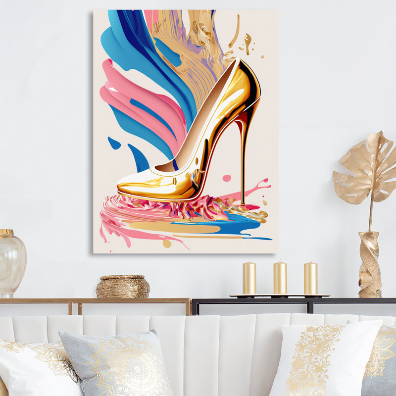 Art déco rose et bleu, chaussures à talons hauts VI - Impression sur toile, H 40 po x l 30 po x P 1,5 po, Toile tendue
