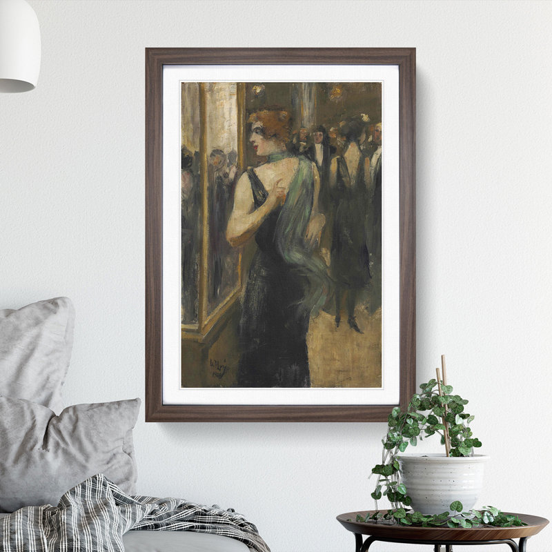 Dame in Black by Lesser Ury - Picture Frame Painting, Walnut Framed, 65cm H x 48cm W x 2cm D